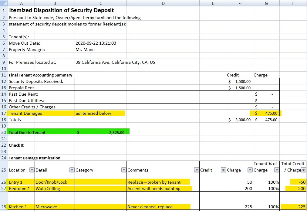 Security Deposit Return Calculation AutoAssist zInspector